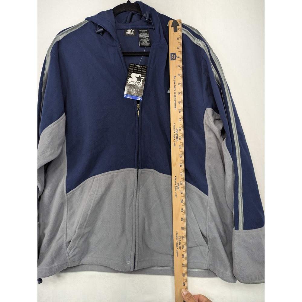 Starter Mens Medium Full Zip Fleece Hoodie‎ Jacket Gray Blue Striped - Picture 4 of 7